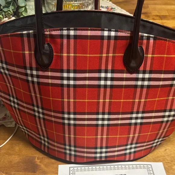 Burberry Blue Label Red and Black Plaid Tote  Free COA included ! Like new ! - Picture 5 of 15